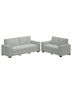 Set di Divani 2 pz con Cuscini Grigio Chiaro in Velluto 2