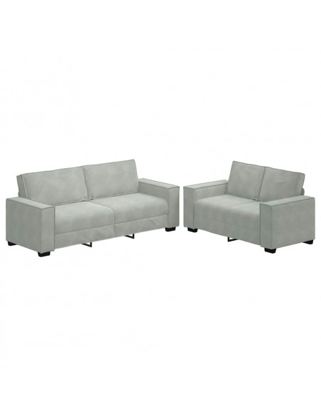 Set di Divani 2 pz con Cuscini Grigio Chiaro in Velluto