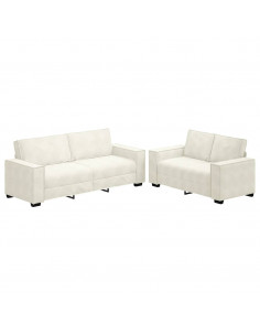 Set di Divani 2 pz con Cuscini Crema in Velluto 2