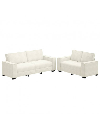 Set di Divani 2 pz con Cuscini Crema in Velluto