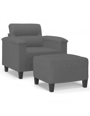 Poltrona con Poggiapiedi Grigio Scuro 60 cm Tessuto Microfibra