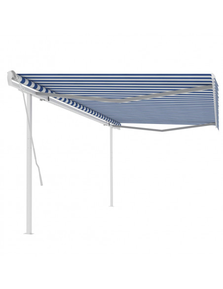 Tenda da Sole Retrattile Manuale con Pali 5x3 m Blu e Bianca