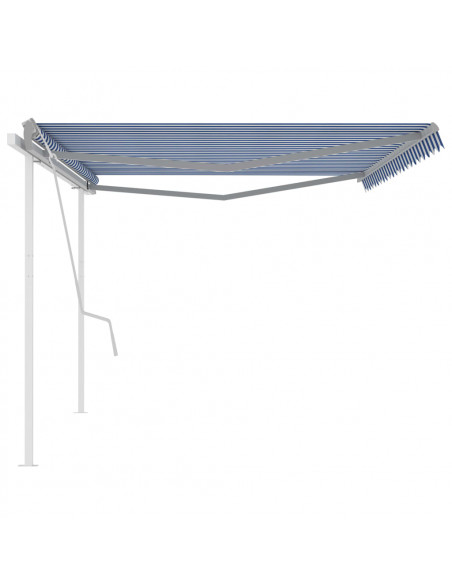 Tenda da Sole Retrattile Manuale con Pali 5x3 m Blu e Bianca