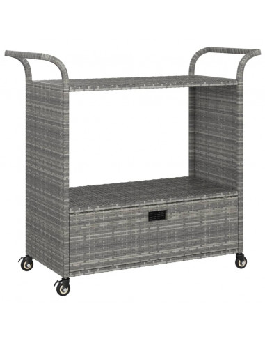 Carrello da Bar con Cassetto Grigio 100x45x97 cm in Polyrattan