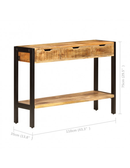 Credenza con 3 Cassetti 110x35x75 cm Legno Massello di Mango