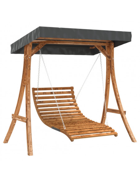 Letto a Dondolo con Tetto Massello di Abete Finitura in Teak