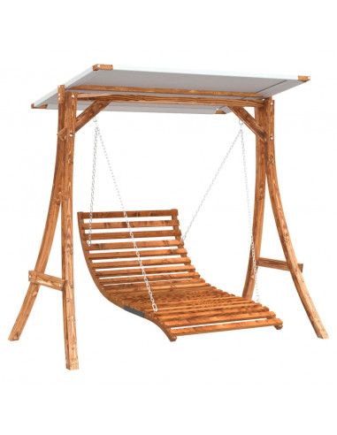 Letto a Dondolo con Tetto Massello di Abete Finitura in Teak