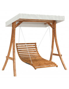 Letto a Dondolo con Tetto Massello di Abete Finitura in Teak