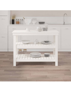Banco da Lavoro Bianco 110,5x50x80 cm in Legno Massello di Pino 2
