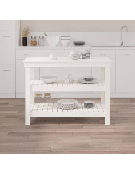Banco da Lavoro Bianco 110,5x50x80 cm in Legno Massello di Pino