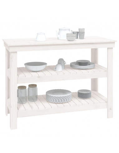Banco da Lavoro Bianco 110,5x50x80 cm in Legno Massello di Pino