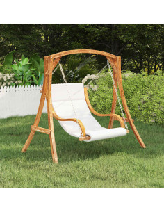 Sedia a Dondolo con Cuscino Crema Legno Curvato Finitura Teak