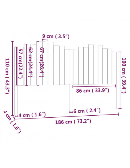 Testiera per Letto 186x4x110 cm in Legno Massello di Pino