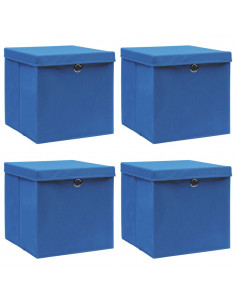 Scatole Portaoggetti con Coperchi 4pz Blu 32x32x32 cm Tessuto 2