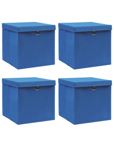 Scatole Portaoggetti con Coperchi 4pz Blu 32x32x32 cm Tessuto