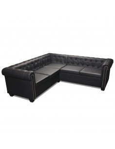 Divano Chersterfield a 5 Posti in Pelle Artificiale Nera