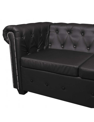 Divano Chersterfield a 5 Posti in Pelle Artificiale Nera