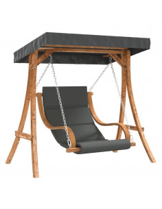 Sedia a Dondolo con Cuscino e Tetto in Legno Massello di Abete 2