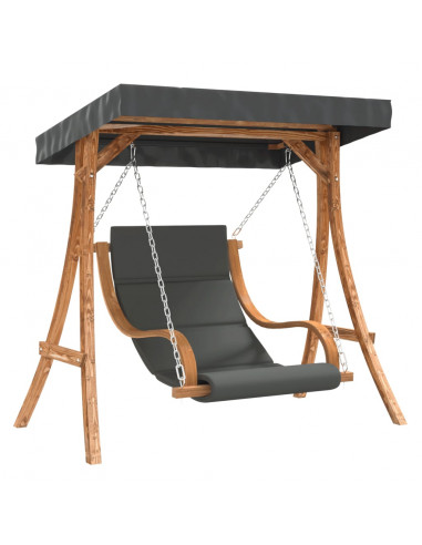 Sedia a Dondolo con Cuscino e Tetto in Legno Massello di Abete