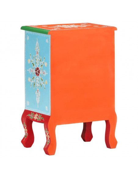 Comodino Dipinto a Mano 40x30x60 cm in Legno Massello di Mango