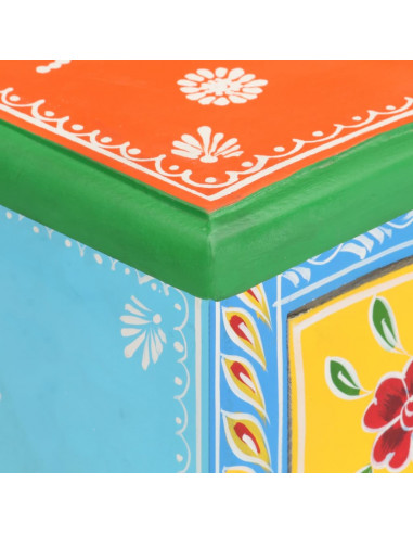 Comodino Dipinto a Mano 40x30x60 cm in Legno Massello di Mango