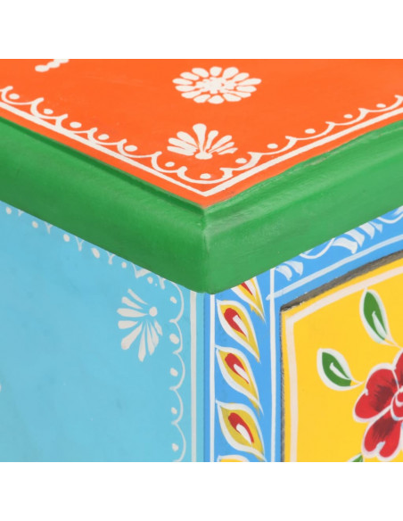 Comodino Dipinto a Mano 40x30x60 cm in Legno Massello di Mango