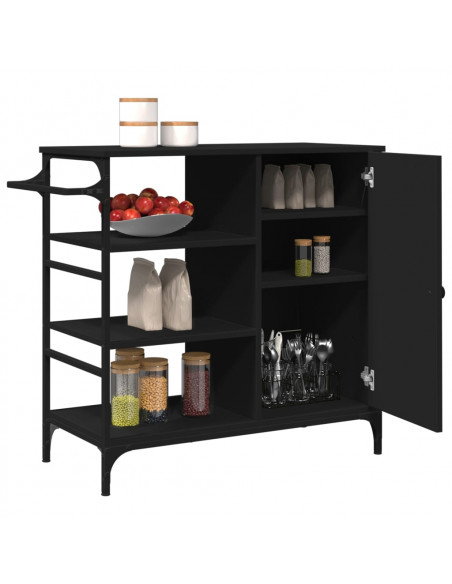 Carrello da Cucina Nero 87,5x38,5x84,5 cm in Legno Multistrato