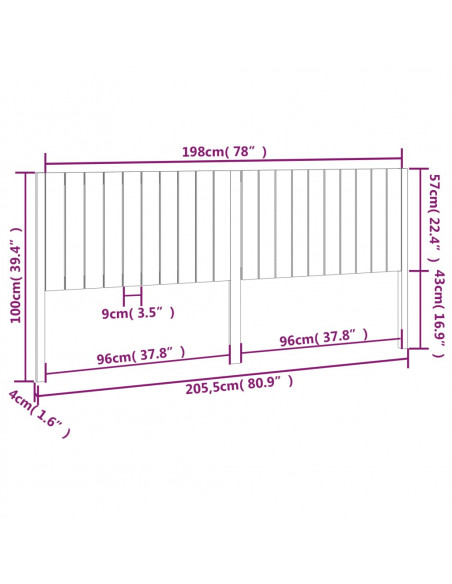 Testiera per Letto 205,5x4x100 cm in Legno Massello di Pino