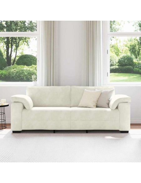 Divano a 3 Posti Crema 220x77x82 cm in Velluto