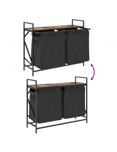 Cesto Portabiancheria 2 Scomparti con Ripiano Rovere Fumo