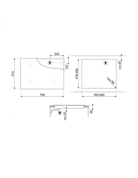 Smeg SIB2741D piano cottura Nero Da incasso 75 cm Piano cottura a induzione 4 Fornello(i)