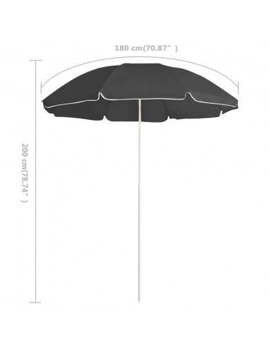 Ombrellone da Esterni con Palo in Acciaio 180 cm Antracite