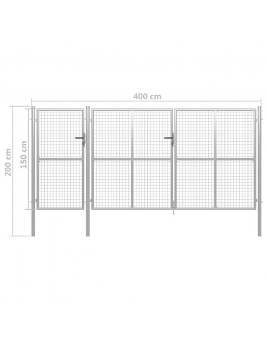 Cancello per Giardino in Acciaio 400x150 cm Argento