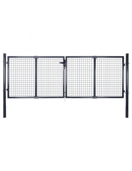 Cancello per Giardino Rete in Acciaio Zincato 289x125 cm Grigio