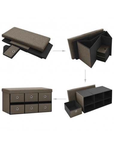 Cassapanca Pieghevole Marrone 76x38x38 cm in Simil Lino