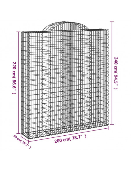 Cesti Gabbioni ad Arco 25 pz 200x50x220/240 cm Ferro Zincato