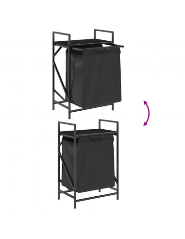 Cesto della Biancheria 1 Scomparto con Ripiano Rovere Nero