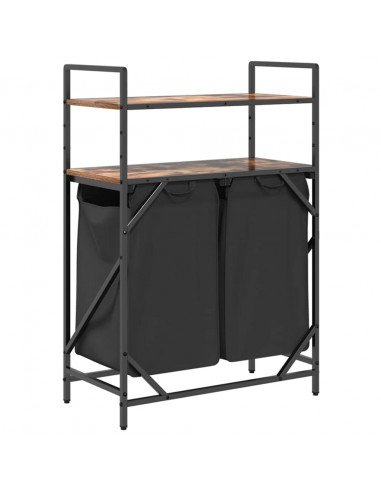 Cesto della Biancheria 2 Scomparti con Ripiani Rovere Fumo