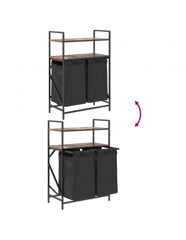 Cesto della Biancheria 2 Scomparti con Ripiani Rovere Fumo