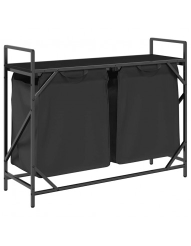 Cesto della Biancheria 2 Scomparti con Ripiano in Rovere Nero