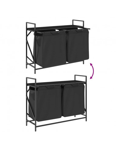 Cesto della Biancheria 2 Scomparti con Ripiano in Rovere Nero