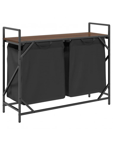 Cesto della Biancheria 2 Scomparti con Ripiano Rovere Marrone