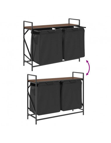 Cesto della Biancheria 2 Scomparti con Ripiano Rovere Marrone