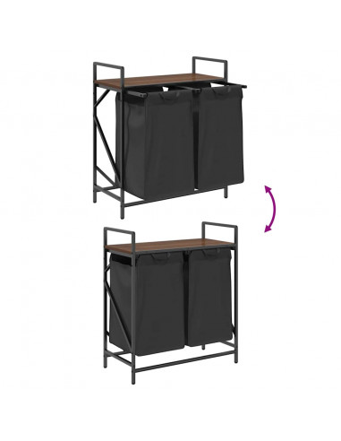 Cesto della Biancheria 2 Scomparti con Ripiano Rovere Marrone