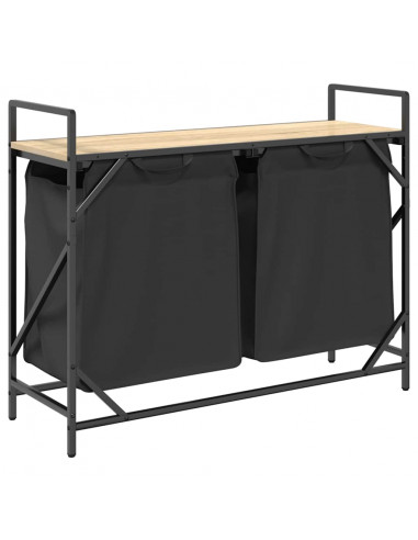 Cesto della Biancheria 2 Scomparti con Ripiano Rovere Sonoma