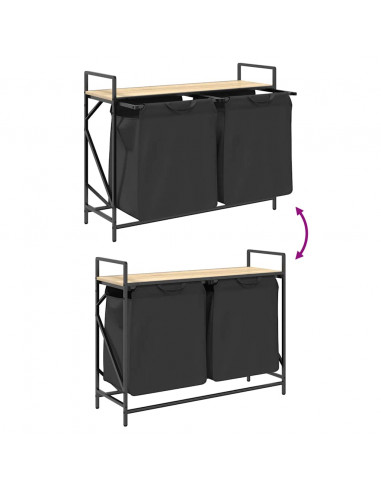 Cesto della Biancheria 2 Scomparti con Ripiano Rovere Sonoma