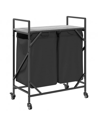 Cesto della Biancheria 2 Scomparti con Ruote Grigio Sonoma