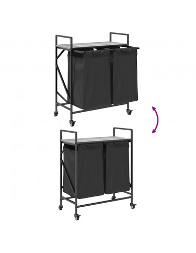 Cesto della Biancheria 2 Scomparti con Ruote Grigio Sonoma