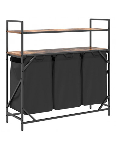 Cesto della Biancheria 3 Scomparti con Ripiani Rovere Fumo