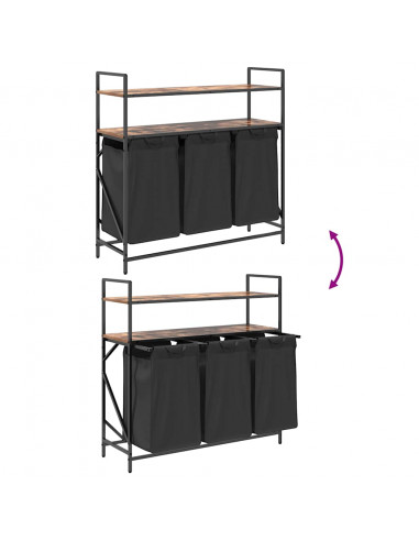 Cesto della Biancheria 3 Scomparti con Ripiani Rovere Fumo